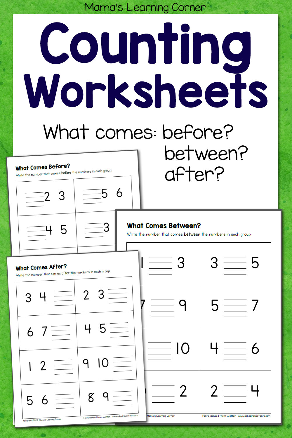What Comes Before Between and After Number Worksheets