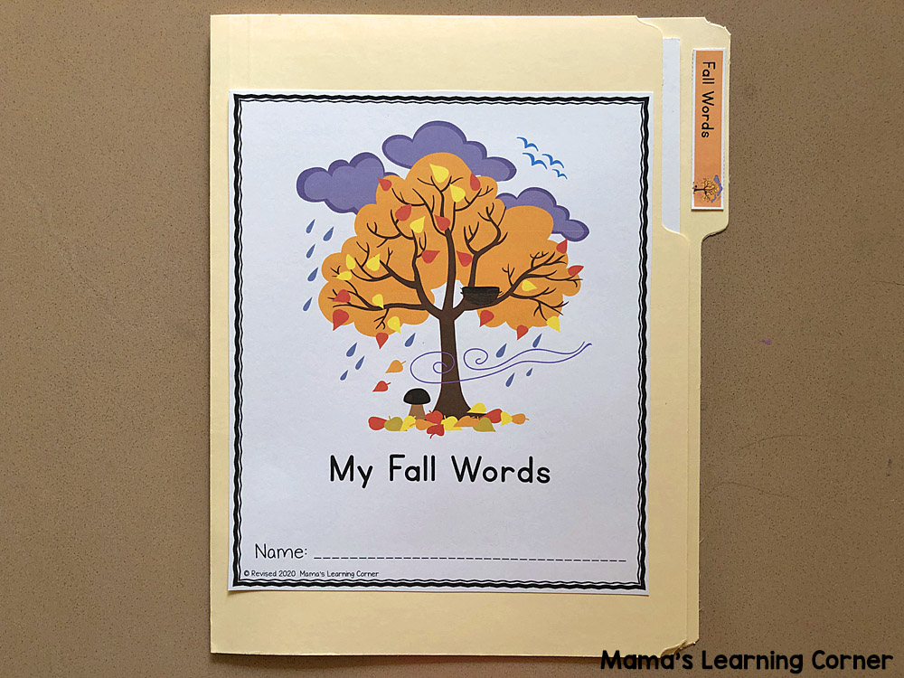 Fall Word Wall File Folder Worksheets