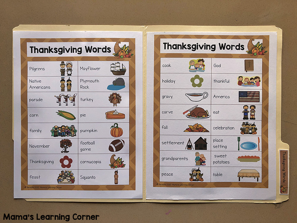 Thanksgiving File Folder Word Wall 3
