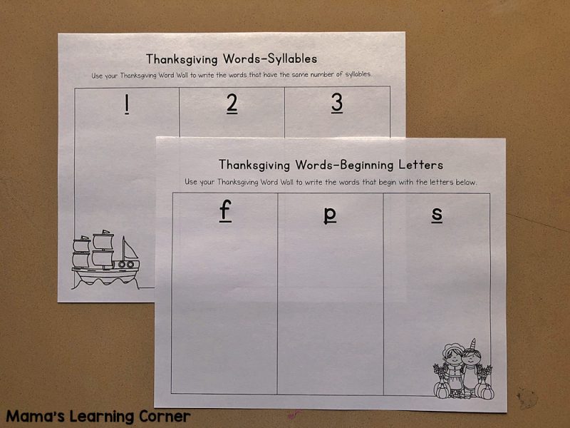 Thanksgiving Word Wall with File Folder Activities Mamas Learning Corner
