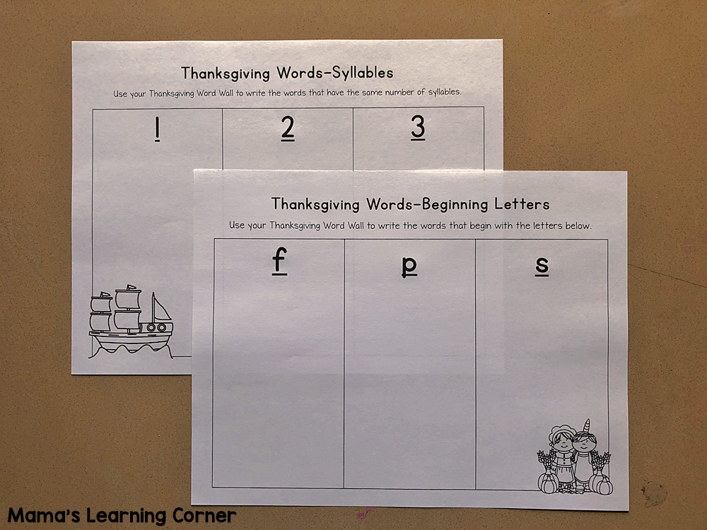Thanksgiving File Folder Word Wall 4