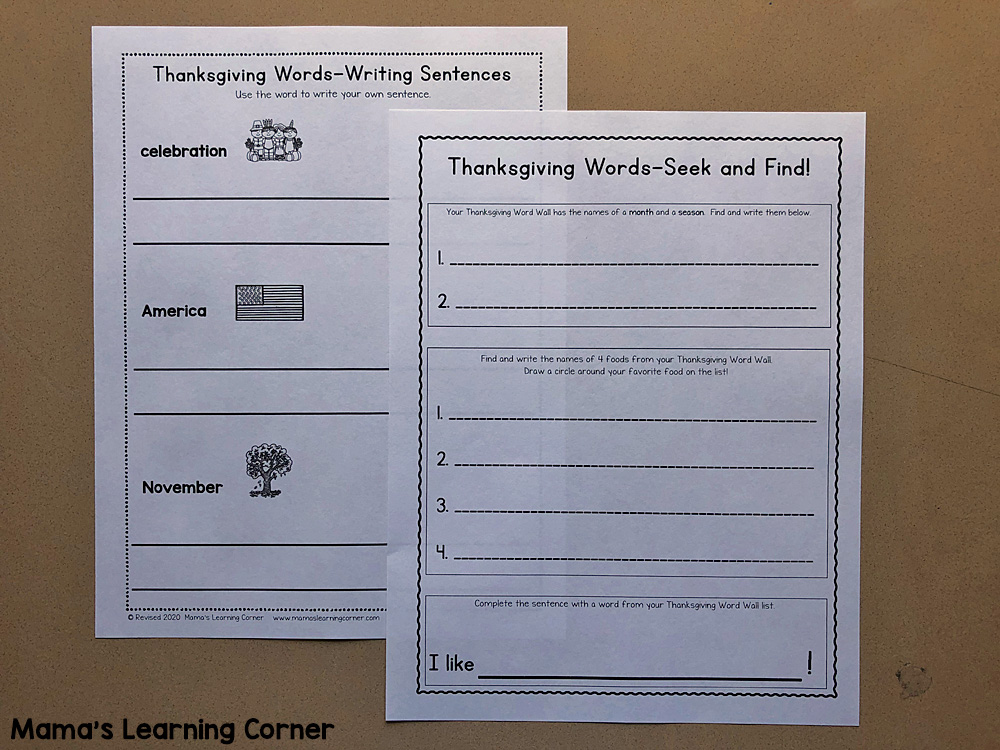 Thanksgiving File Folder Word Wall 6