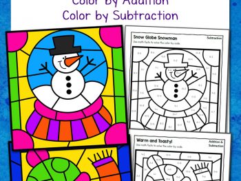 Winter Color by Addition and Subtraction Worksheets