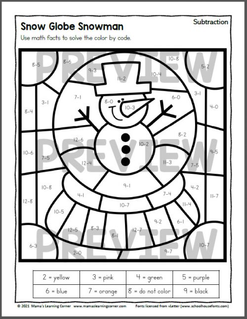 Winter Color By Number Worksheets