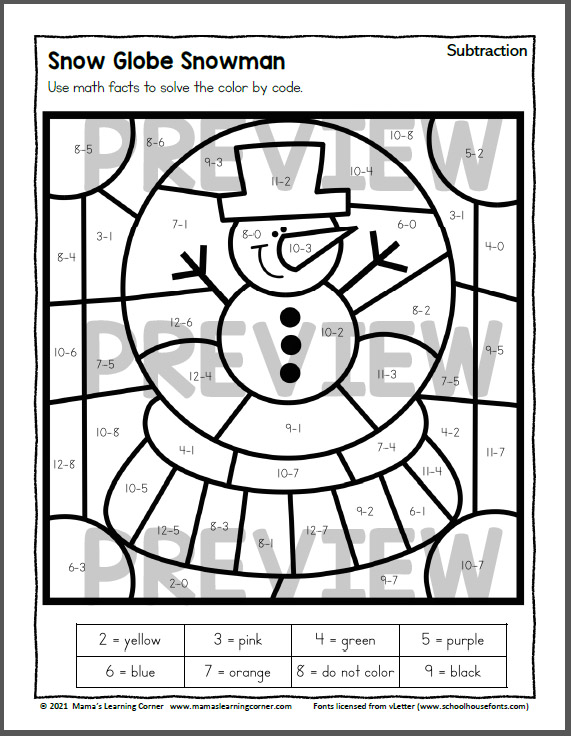 Winter Color By Addition And Subtraction Worksheets Mamas Learning Corner