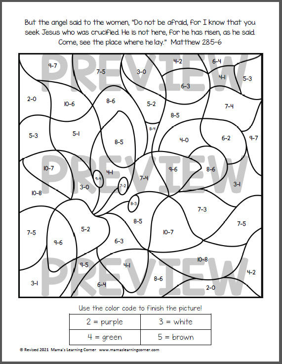 Christian easter color by number worksheets mamas learning corner