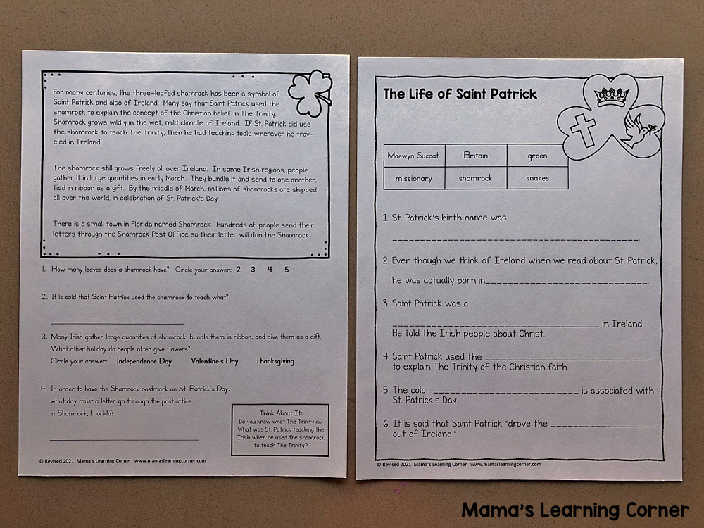 saint patrick worksheets for 2nd 4th graders mamas learning corner