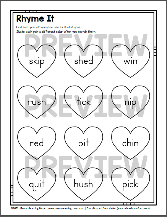 Valentine Worksheets for K and 1st