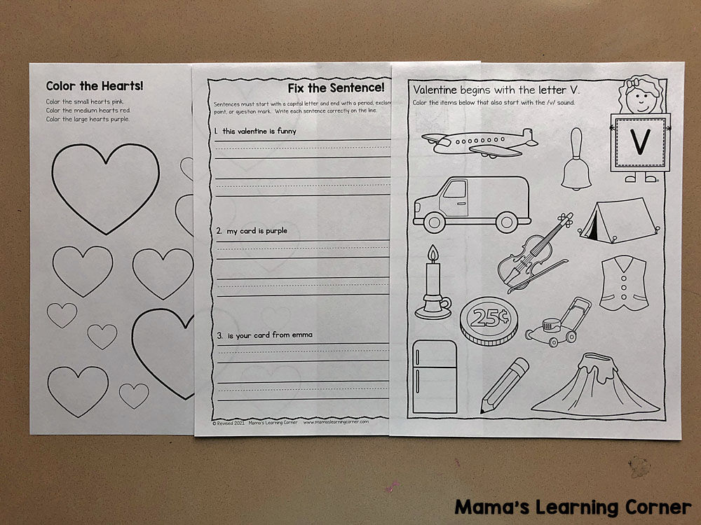 Valentine Worksheets for Kindergarten & 1st Grade - 30 printable pages of phonics, math, literacy, and fun pages