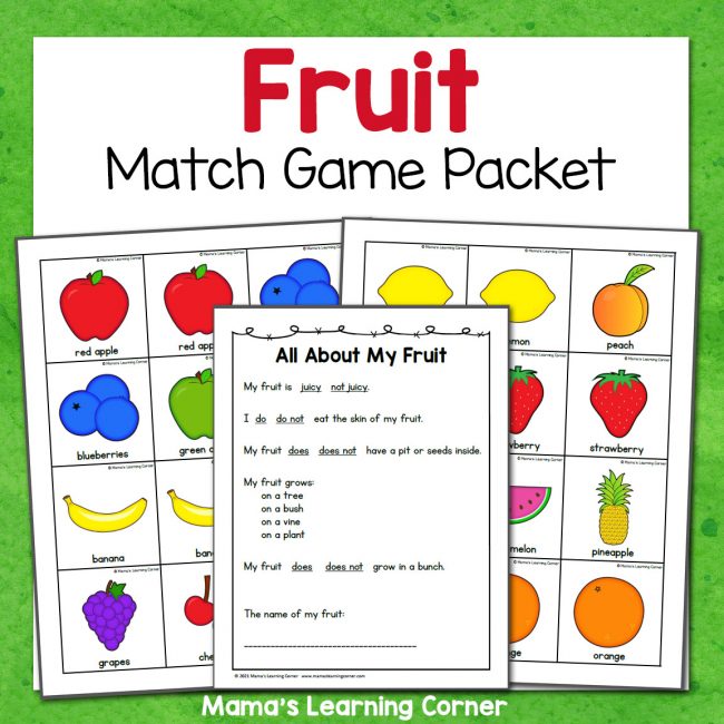 Fruit Match Game Printable 8x8