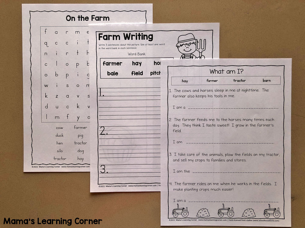 Farm Worksheets for K and 1st