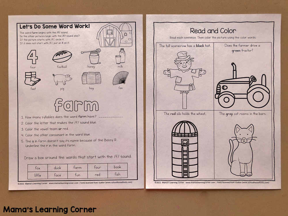 Farm Worksheets for K and 1st