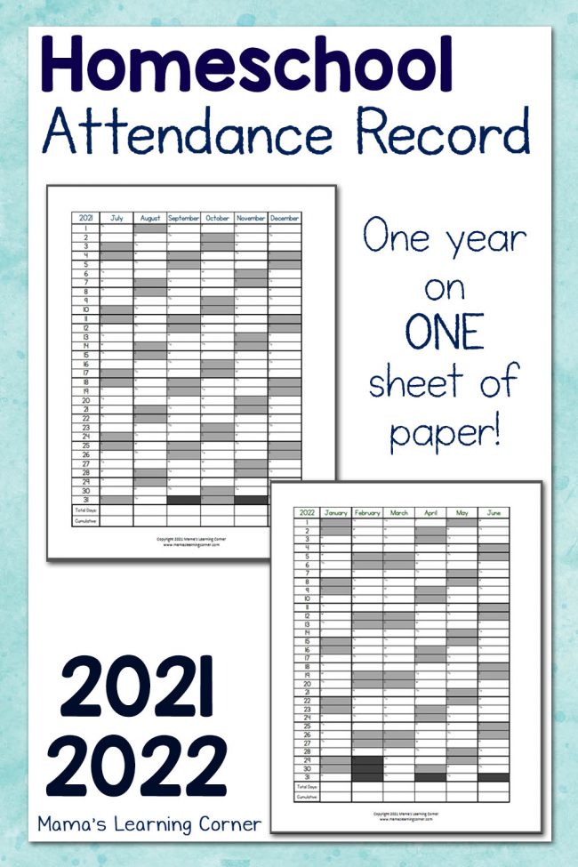 Homeschool Attendance Record 20212022 Mamas Learning Corner