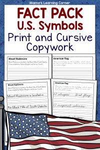 US Symbols Fact Pack Copywork Print and Cursive