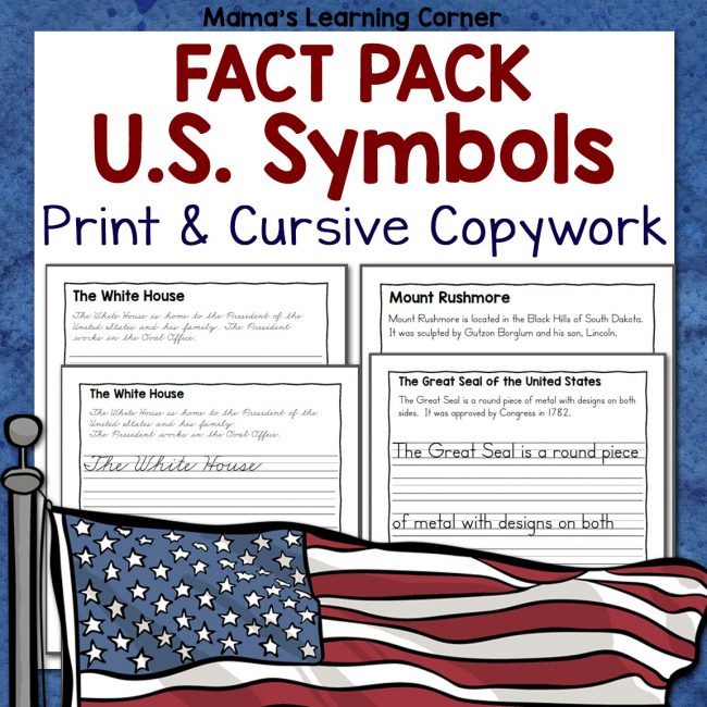 US Symbols Fact Pack Print and Cursive Copywork - Mamas Learning Corner