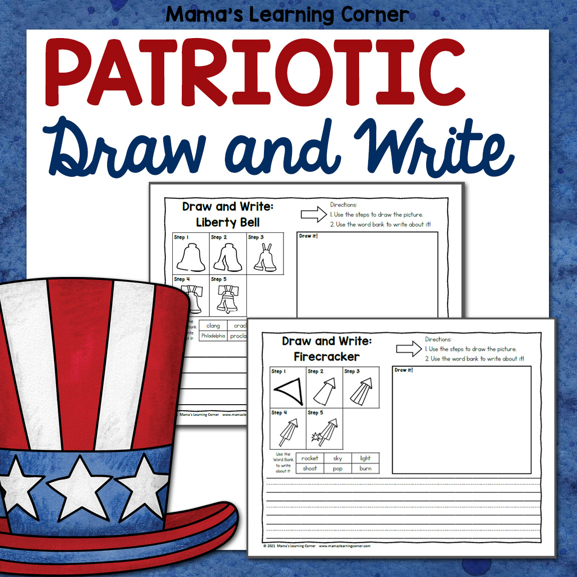 Patriotic Directed Draw and Write Worksheets 8x8