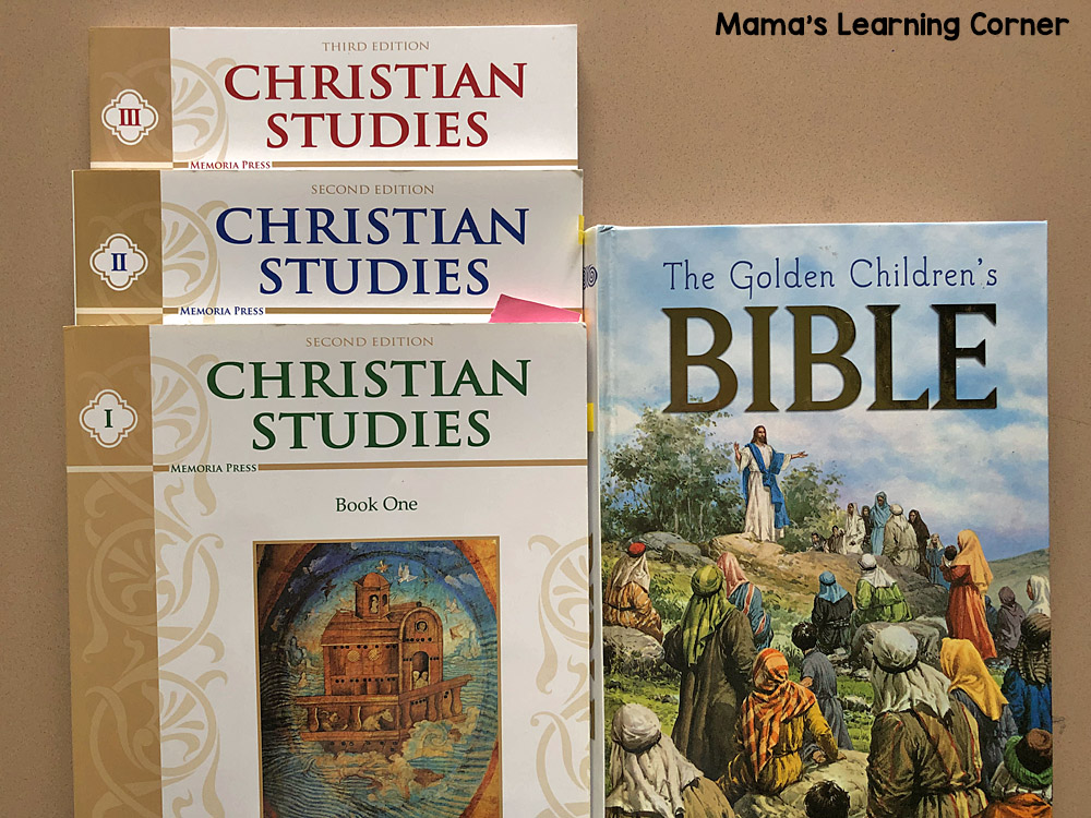 Memoria Press Christian Studies Books 1-3 and Golden Childrens Bible