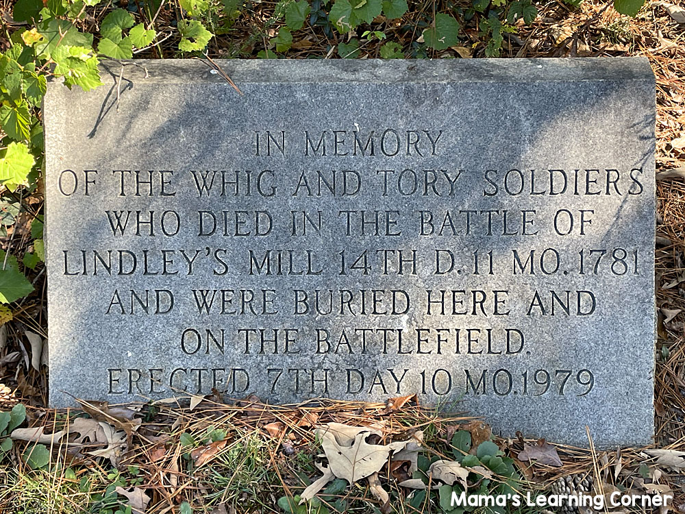 Battle of Lindley's Mills Whig and Tory Marker - Mamas Learning Corner Battle of Lindley's Mills Whig and Tory Marker