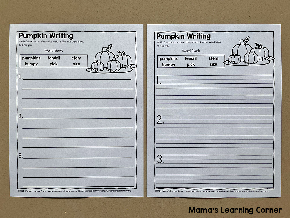 Fall Writing Sentences Worksheets