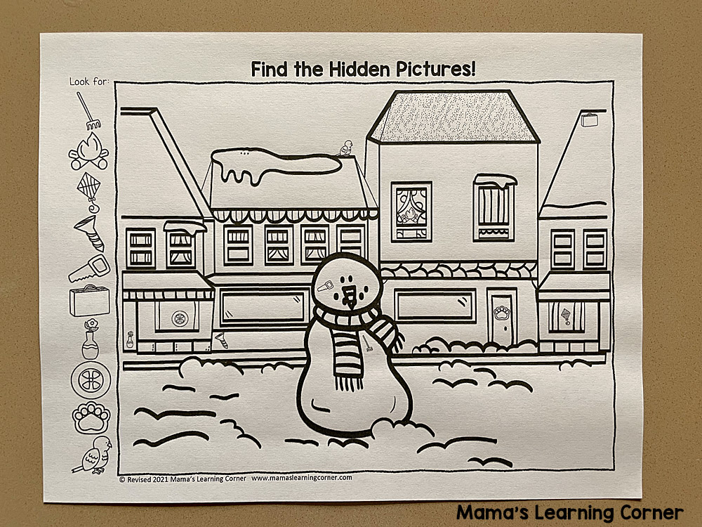 Snowman Hidden Picture Worksheets