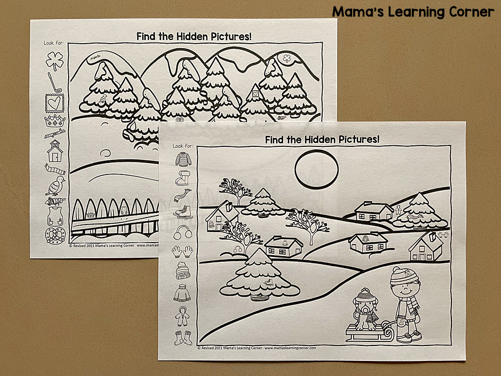Winter Hidden Picture Worksheets
