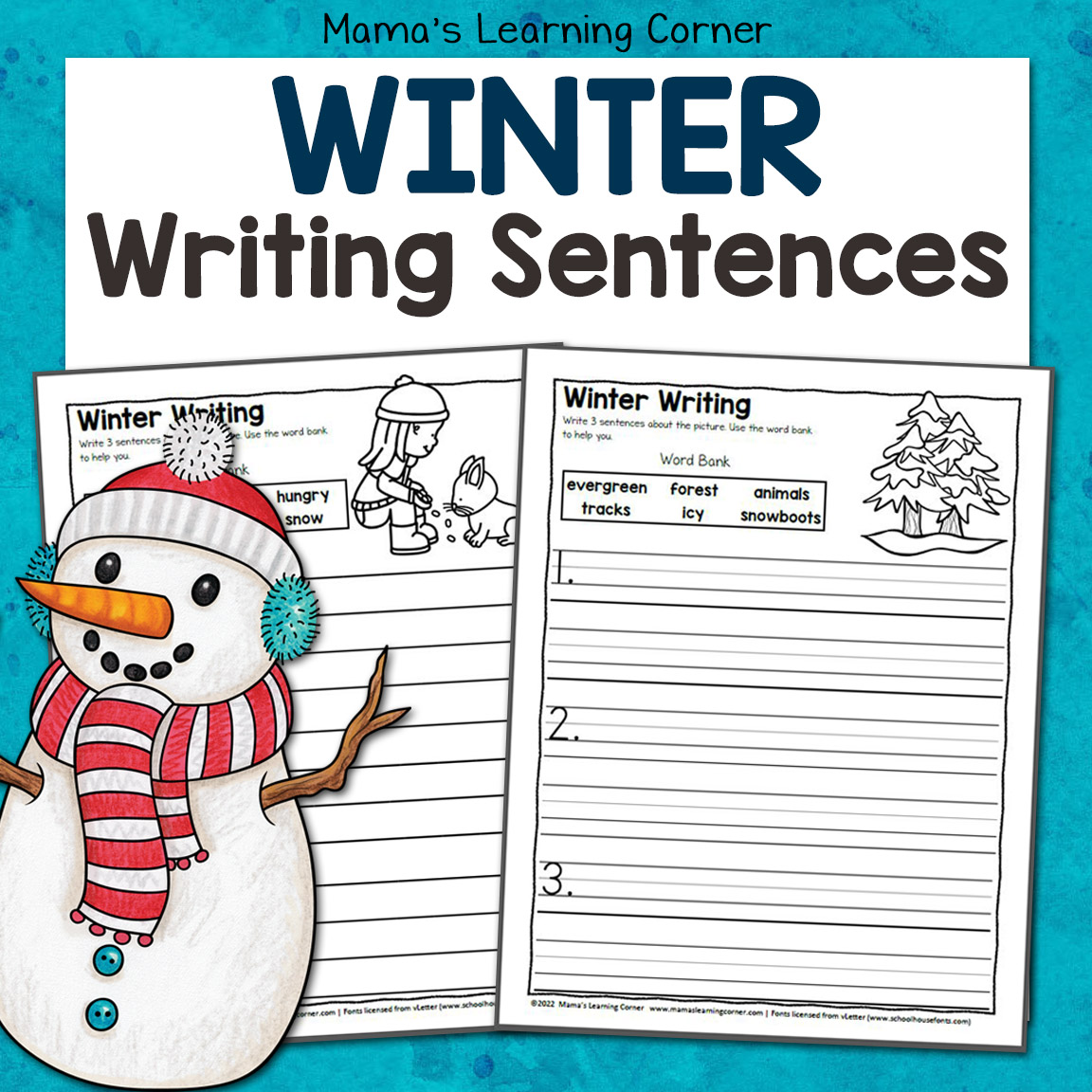 Winter Writing Sentences Worksheets