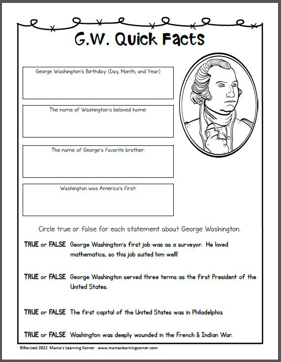 Washington Worksheets Mamas Learning Corner