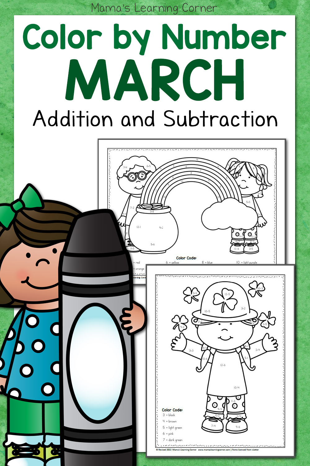 Color by Number Worksheets for March St. Patrick's Day! Mamas