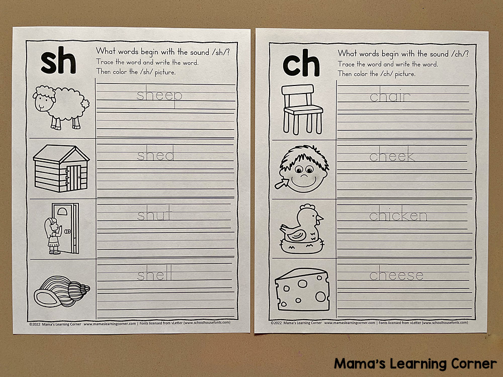 Beginning and Ending Digraph Writing Practice Worksheets 