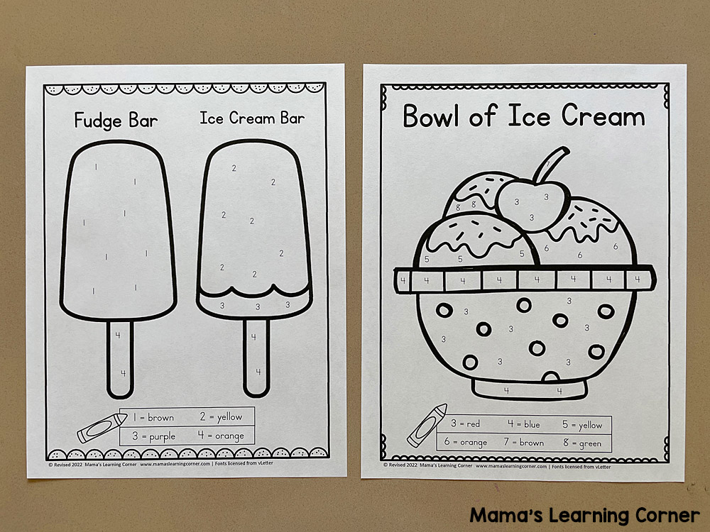 Color By Number Worksheets for Preschool Ice Cream 