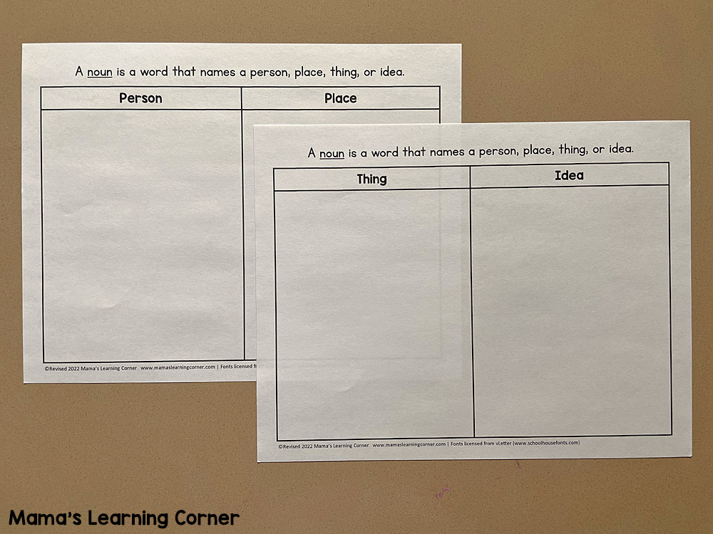 noun sorting activity mamas learning corner