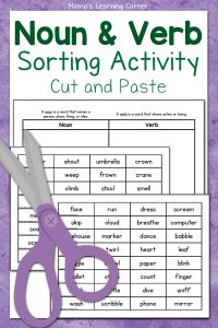 Noun and Verb Sorting Activity Cut and Paste