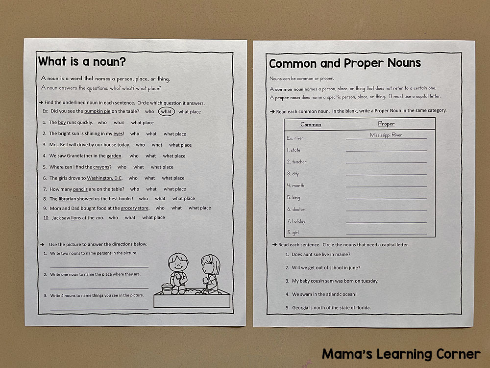 Noun Worksheets for 3rd and 4th Grades