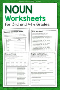Noun Worksheets for 3rd and 4th Grades