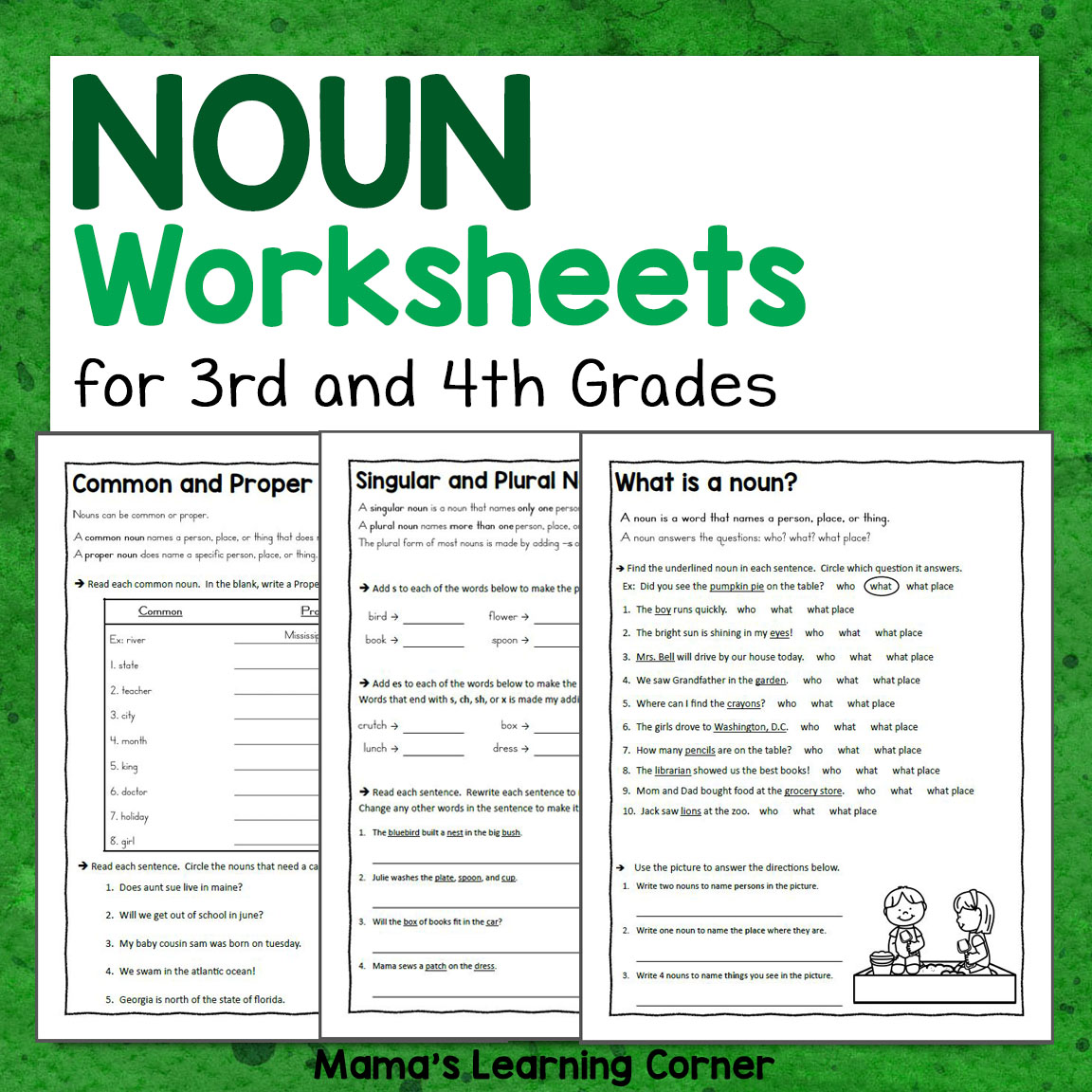 Noun Worksheets for 3rd and 4th Grades