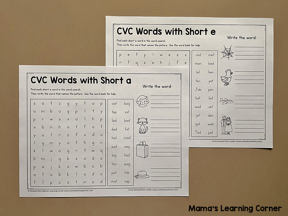 Short Vowel CVC Word Searches 