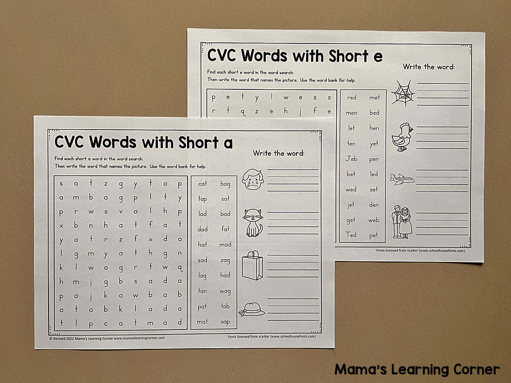 short vowel cvc word search worksheets mamas learning corner