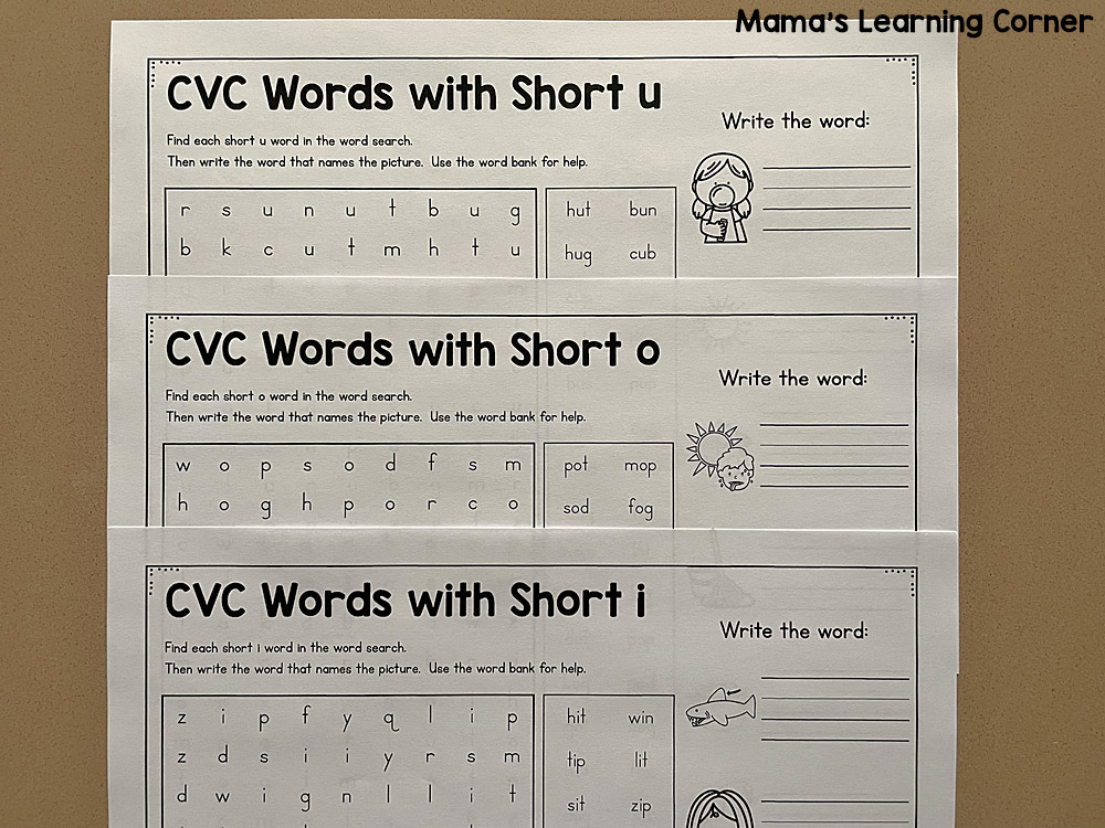 short vowel cvc word search worksheets mamas learning corner