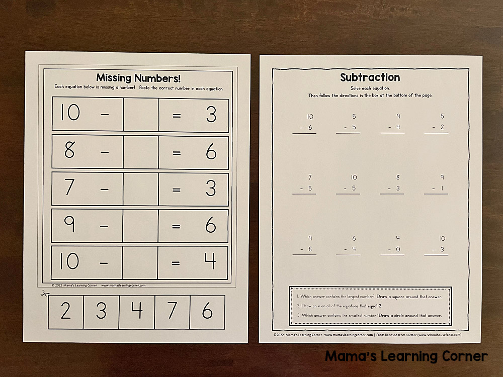 Simple Subtraction Worksheets 