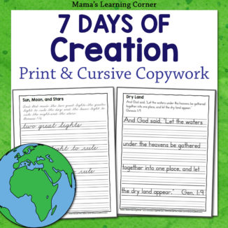 7 Days of Creation Copywork Print and Cursive
