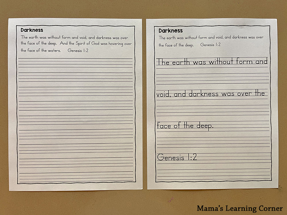 Days of Creation Copywork - Mamas Learning Corner Days of Creation Copywork
