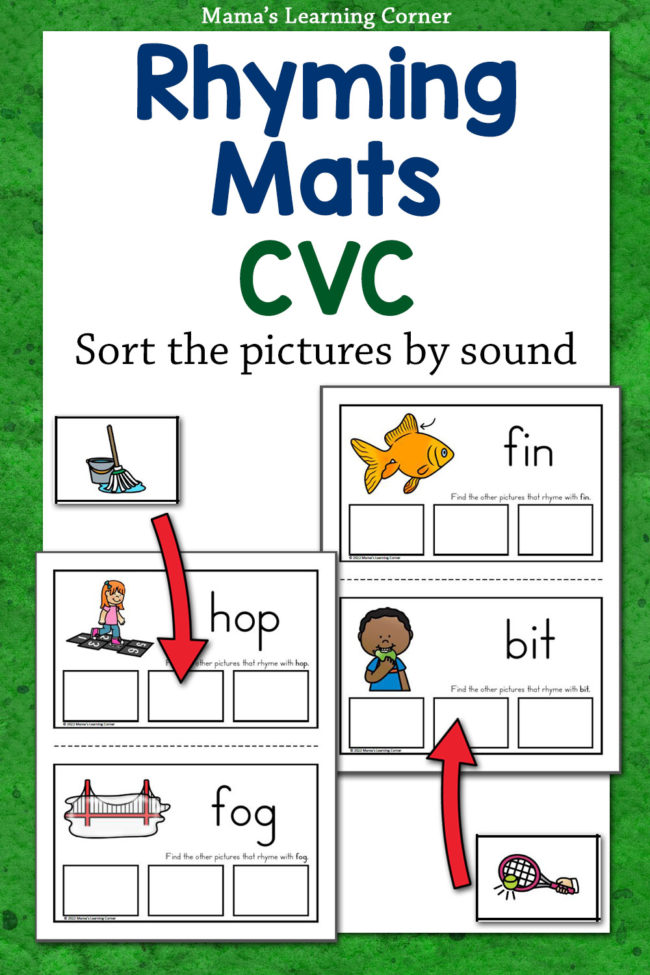 Printable Rhyming Mats with CVC Words Mamas Learning Corner