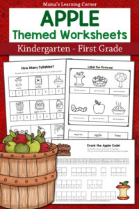 Apple Themed Worksheets for K and 1st Grade