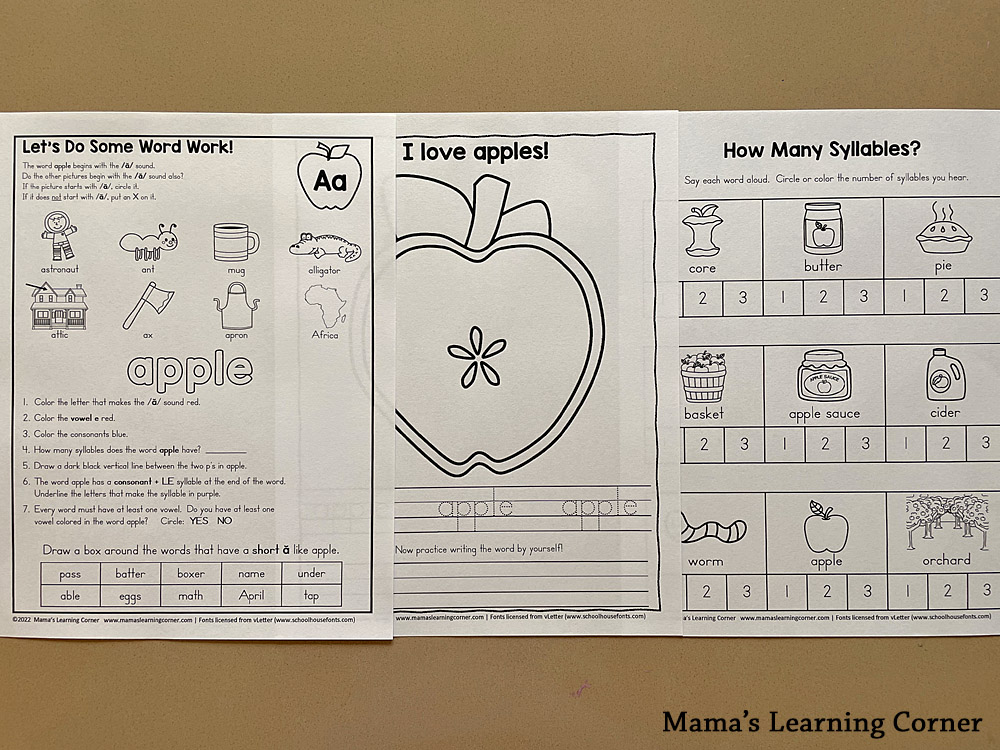 Apple Worksheets for Kindergarten and 1st Grade 