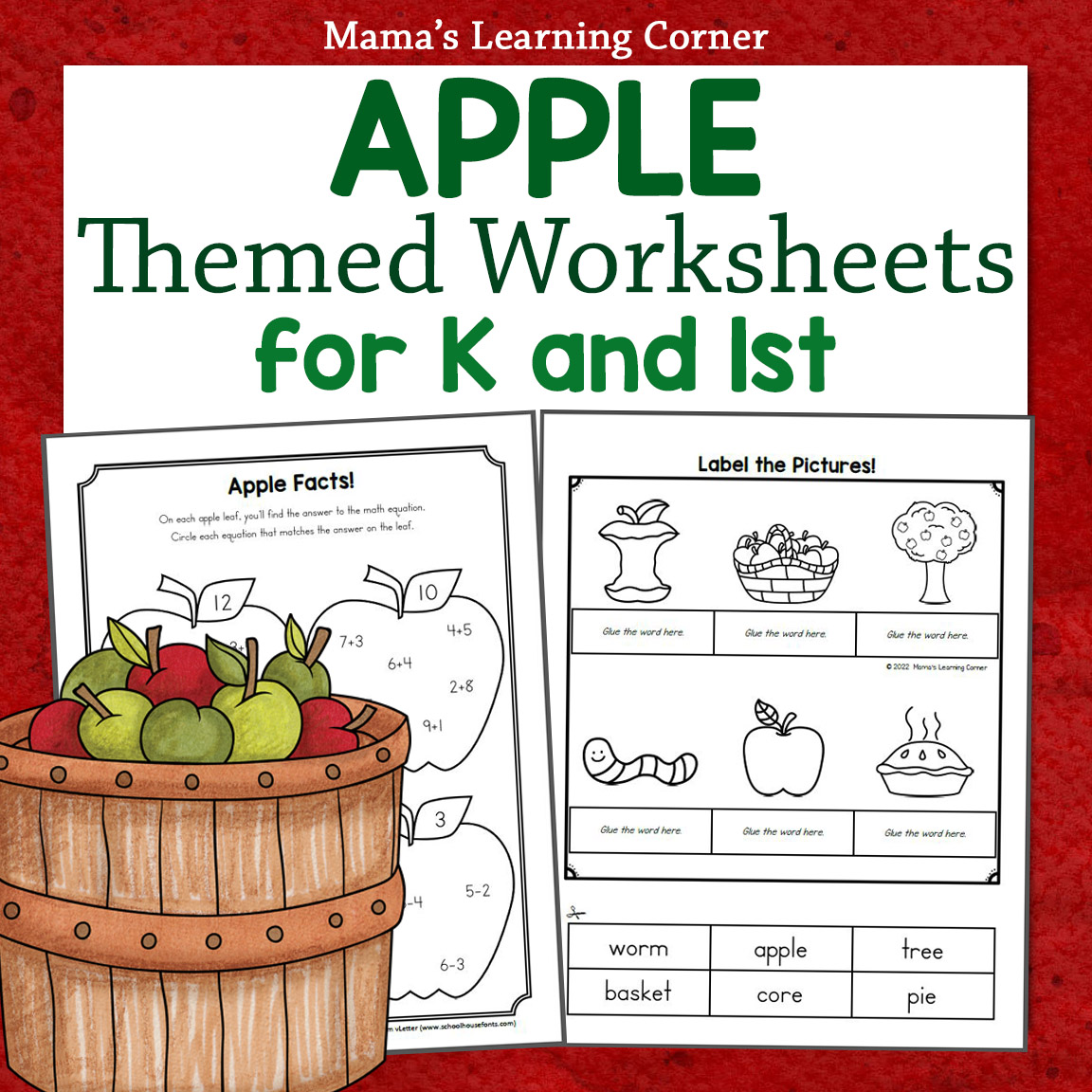 Apple Worksheets for K and 1st Grade