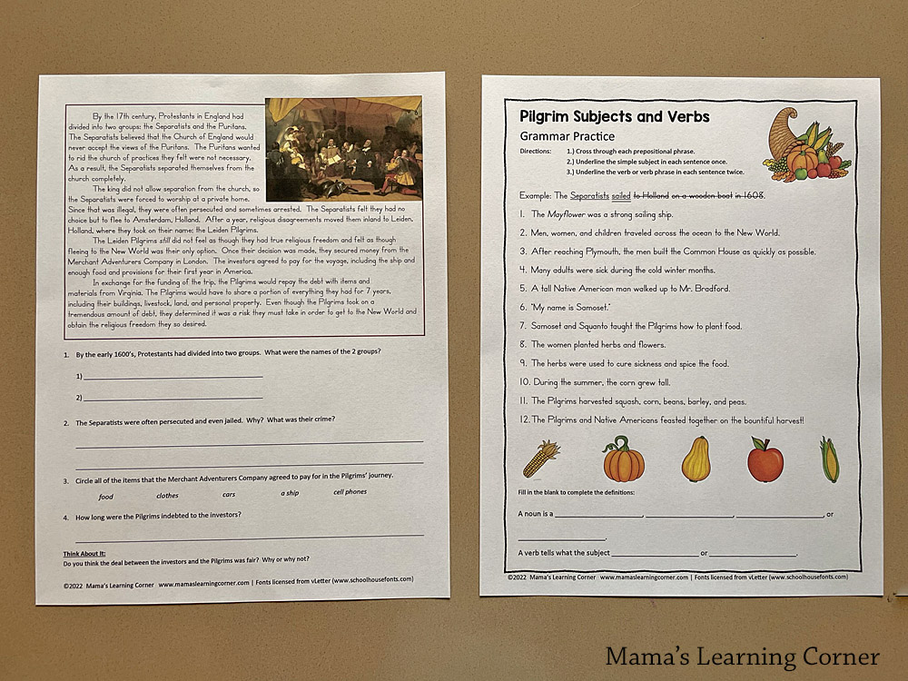 Pilgrims at Plymouth Worksheets - Mamas Learning Corner Pilgrims at Plymouth Worksheets