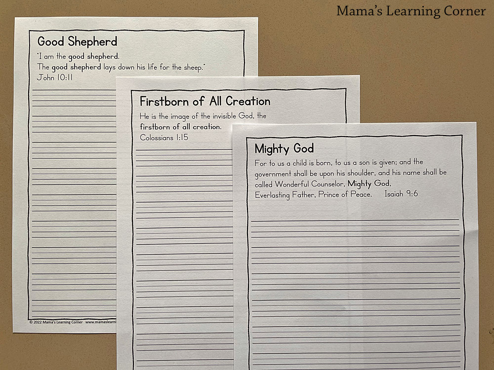 Names of Jesus Copywork Print Worksheets