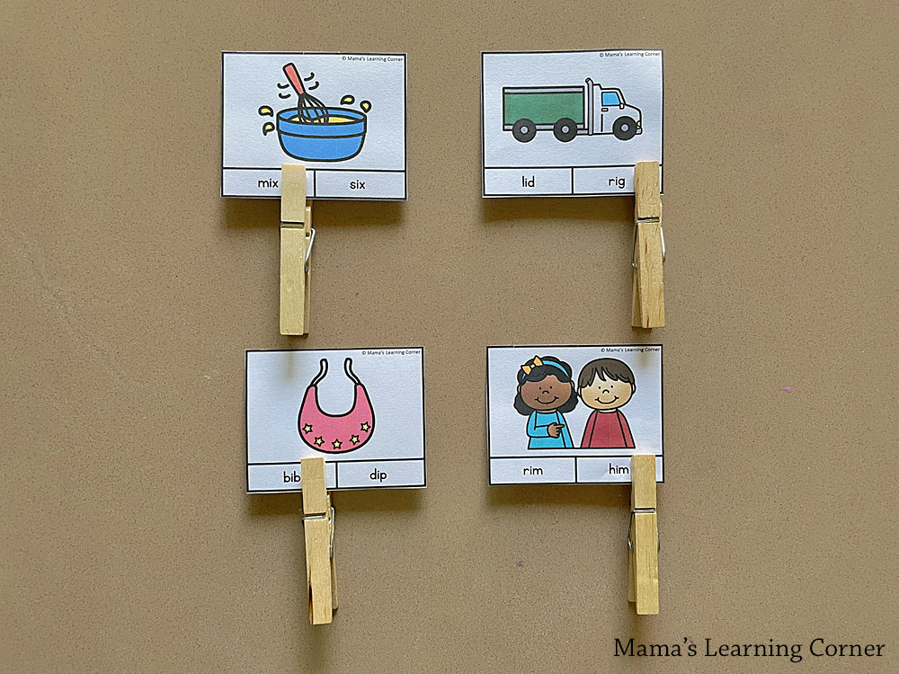 Short Vowel CVC Word Clip Cards - Mamas Learning Corner Kindergarten Phonics practice with CVC Clip Cards