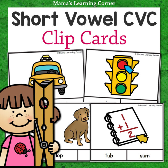 Short Vowel CVC Word Clip Cards - Mamas Learning Corner Short Vowel CVC Word Clip Cards