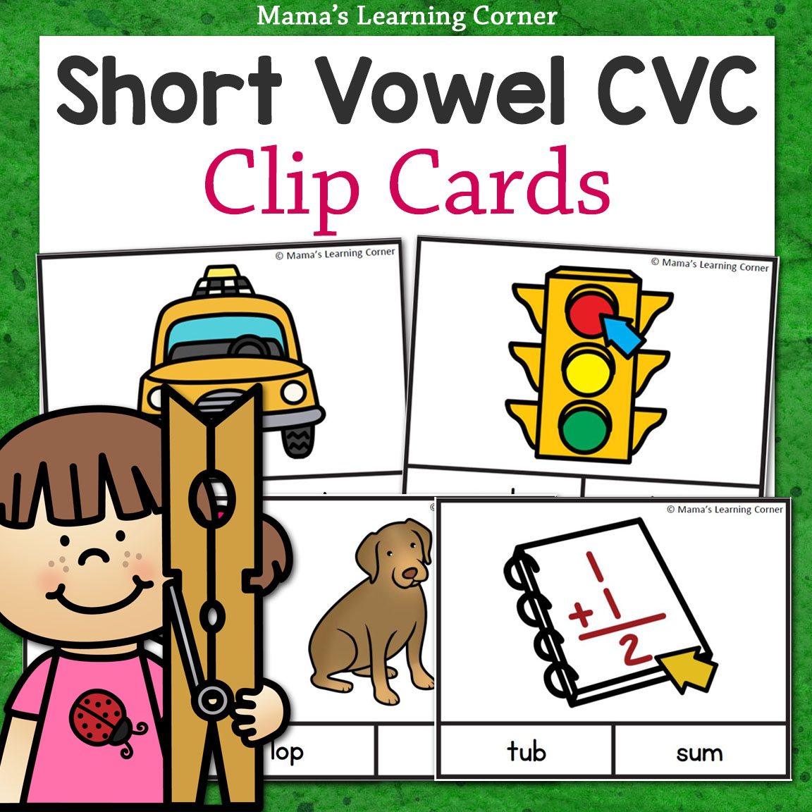 Short Vowel CVC Word Clip Cards - Mamas Learning Corner Short Vowel CVC Word Clip Cards